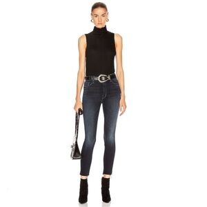 Mother Dark Wash High Waisted Looker Ankle Fray Jeans